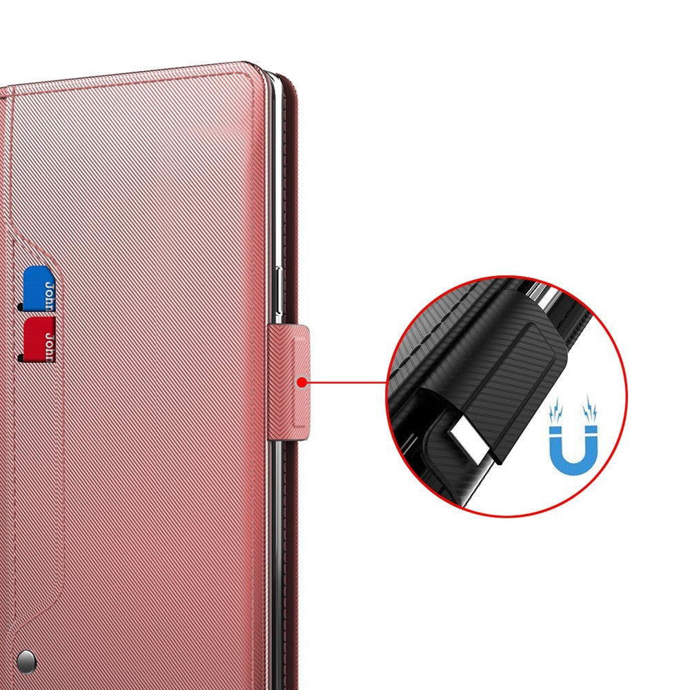 For Xiaomi Poco M8 Pro 5G / Redmi Note 15 Pro+ 5G (Global) Case Stand PU Leather Phone Cover Card Holder Mirror - Rose Gold