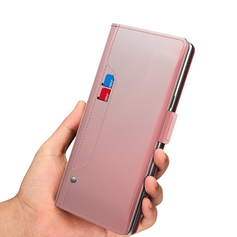 For Xiaomi Poco M8 Pro 5G / Redmi Note 15 Pro+ 5G (Global) Case Stand PU Leather Phone Cover Card Holder Mirror - Rose Gold