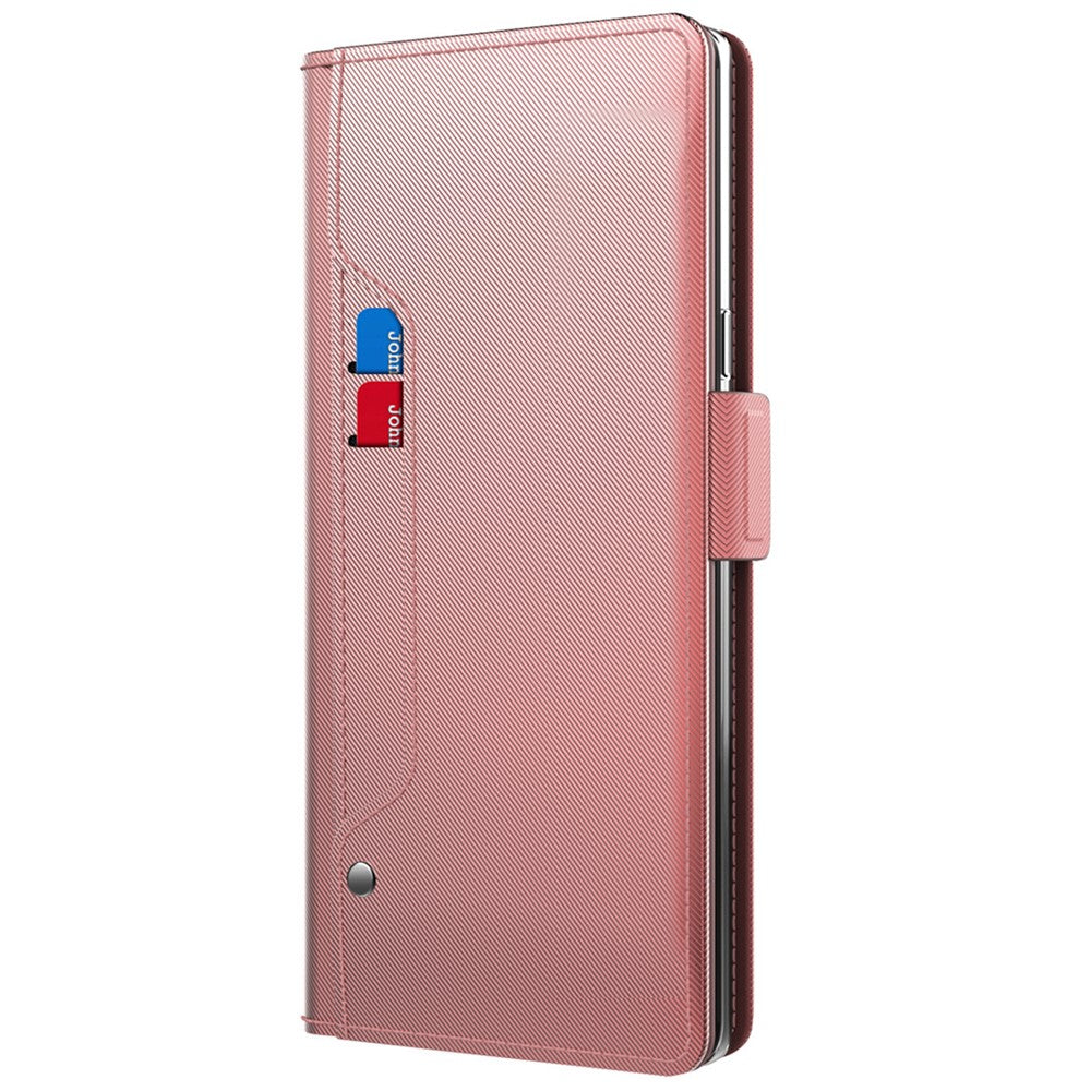 For Xiaomi Poco M8 Pro 5G / Redmi Note 15 Pro+ 5G (Global) Case Stand PU Leather Phone Cover Card Holder Mirror - Rose Gold