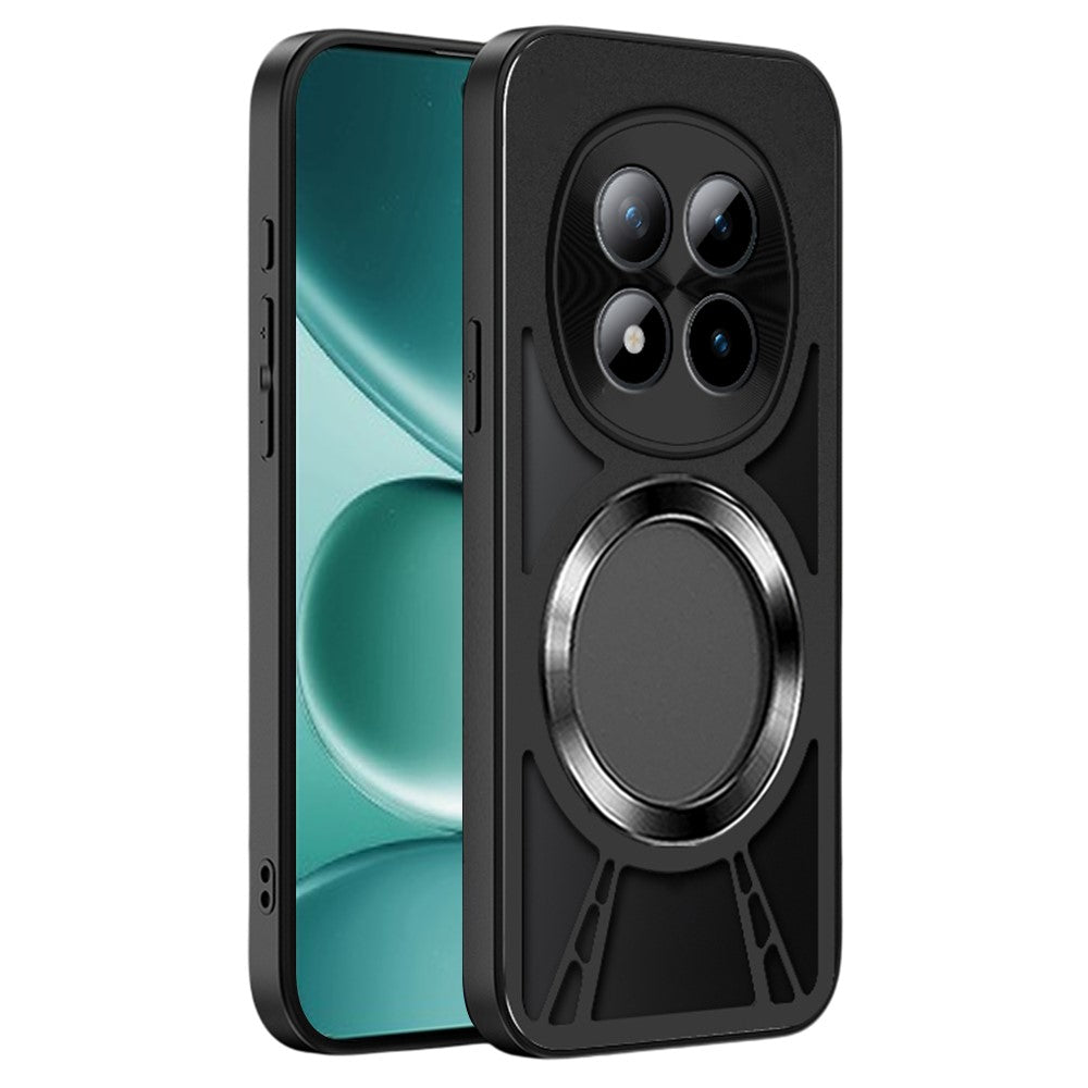 For Xiaomi Poco M8 Pro 5G / Redmi Note 15 Pro+ 5G (Global) Magnetic Case Hollow Heat Dissipation Silicone + PC + Metal Bumper Phone Cover - Black