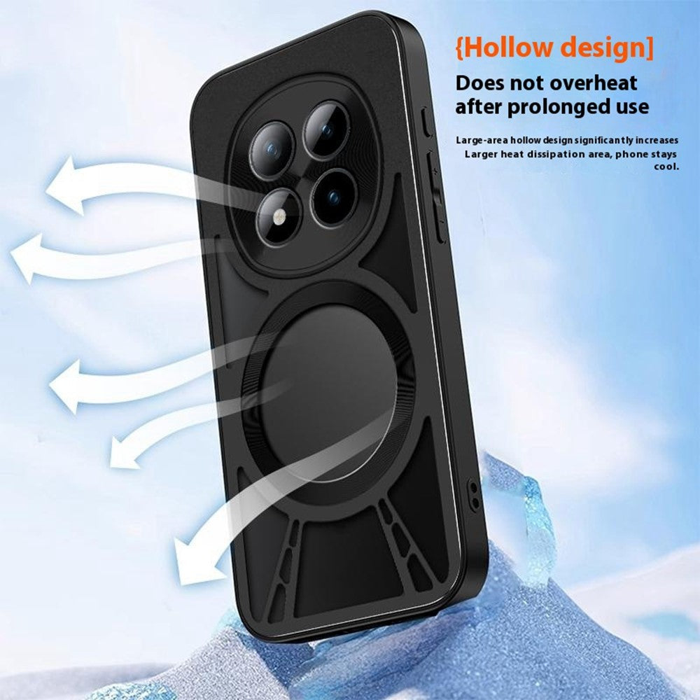 For Xiaomi Poco M8 Pro 5G / Redmi Note 15 Pro+ 5G (Global) Magnetic Case Hollow Heat Dissipation Silicone + PC + Metal Bumper Phone Cover - Black