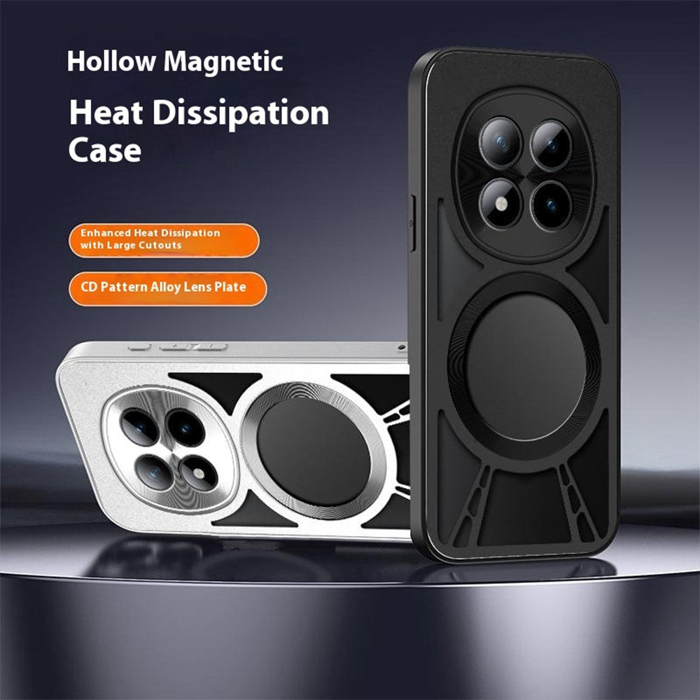 For Xiaomi Poco M8 Pro 5G / Redmi Note 15 Pro+ 5G (Global) Magnetic Case Hollow Heat Dissipation Silicone + PC + Metal Bumper Phone Cover - Black