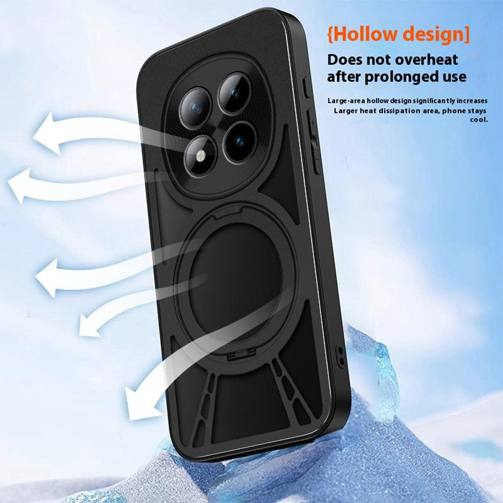 For Xiaomi Poco M8 Pro 5G / Redmi Note 15 Pro+ 5G (Global) Case Magnetic Kickstand Hollow Heat Dissipation Silicone + PC + Metal Bumper Phone Cover - Black