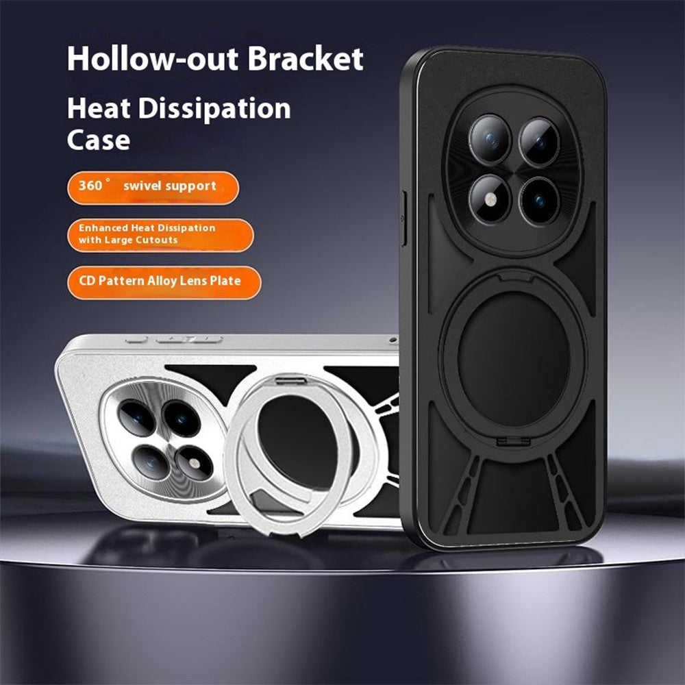 For Xiaomi Poco M8 Pro 5G / Redmi Note 15 Pro+ 5G (Global) Case Magnetic Kickstand Hollow Heat Dissipation Silicone + PC + Metal Bumper Phone Cover - Silver