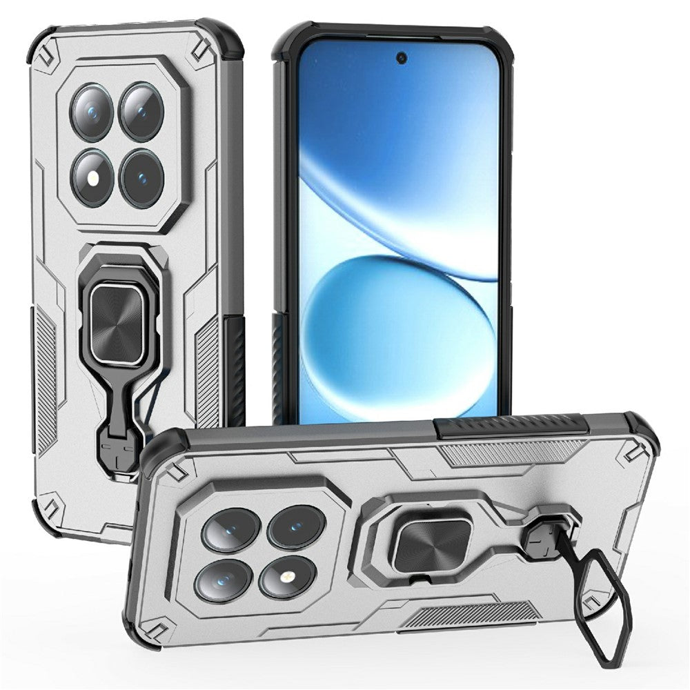 For Xiaomi Poco M8 Pro 5G / Redmi Note 15 Pro+ 5G (Global) Case Rotatable Ring Kickstand PC + TPU Shockproof Phone Cover - Titanium Grey