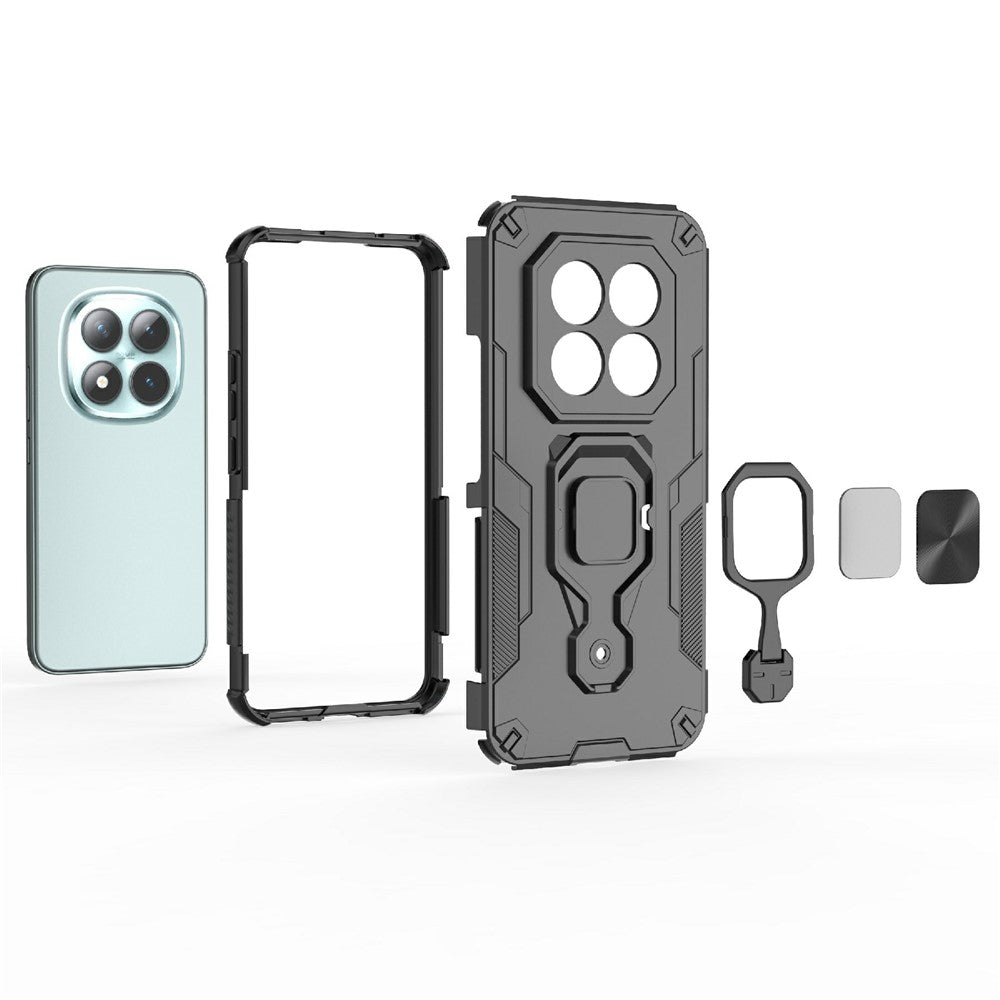 For Xiaomi Poco M8 Pro 5G / Redmi Note 15 Pro+ 5G (Global) Case Rotatable Ring Kickstand PC + TPU Shockproof Phone Cover - Titanium Grey