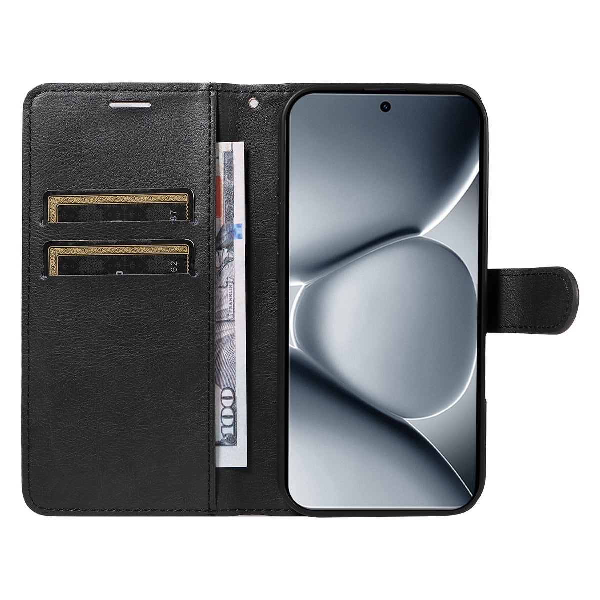 For Xiaomi Poco M8 Pro 5G / Redmi Note 15 Pro+ 5G (Global) Leather Wallet Case with Strap Solid Color Phone Stand Cover - Black
