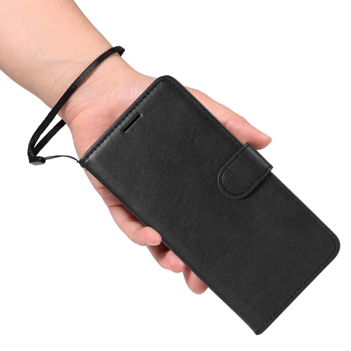 For Xiaomi Poco M8 Pro 5G / Redmi Note 15 Pro+ 5G (Global) Leather Wallet Case with Strap Solid Color Phone Stand Cover - Black