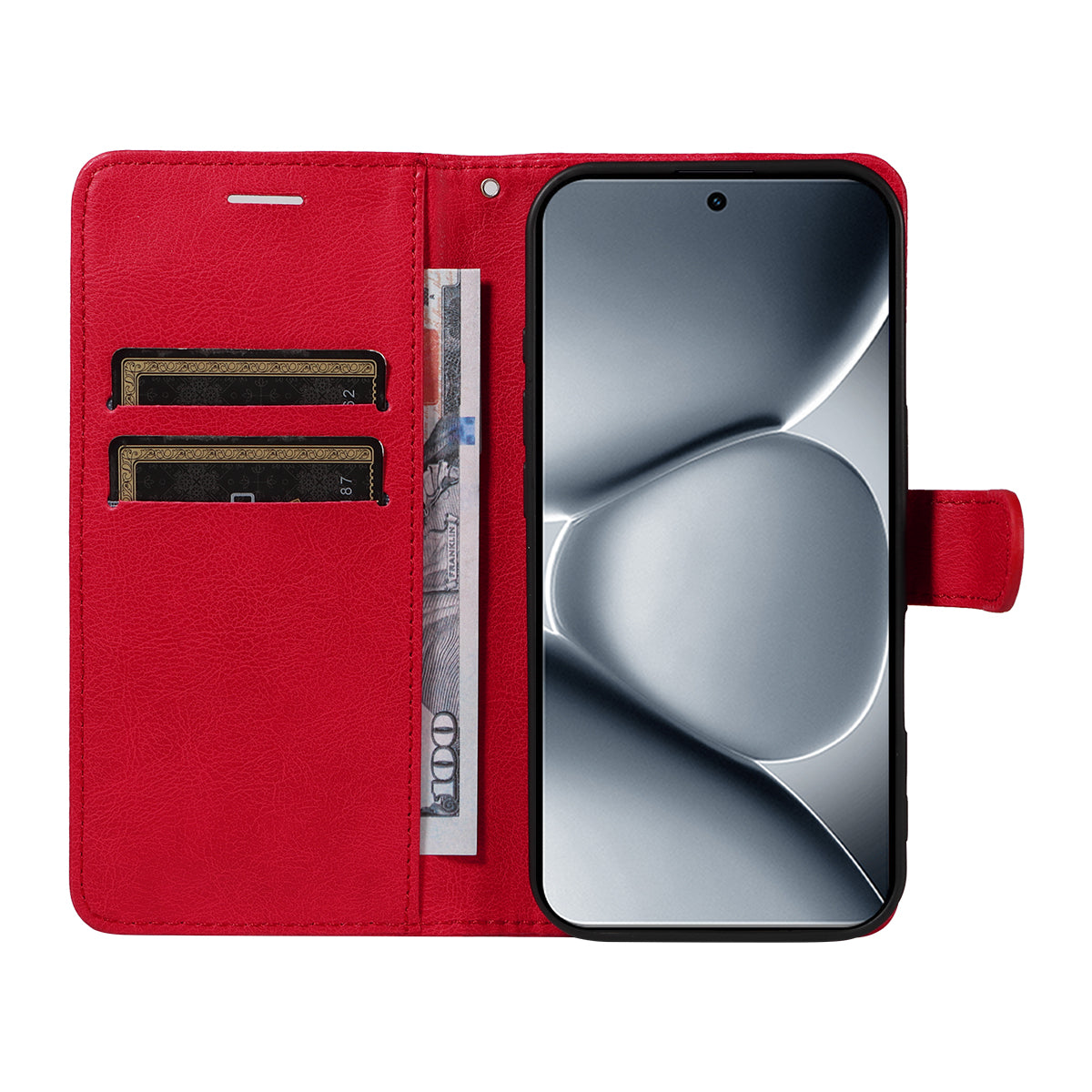 For Xiaomi Poco M8 Pro 5G / Redmi Note 15 Pro+ 5G (Global) Leather Wallet Case with Strap Solid Color Phone Stand Cover - Red