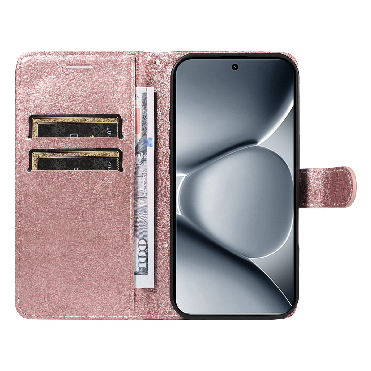 For Xiaomi Poco M8 Pro 5G / Redmi Note 15 Pro+ 5G (Global) Leather Wallet Case with Strap Solid Color Phone Stand Cover - Rose Gold