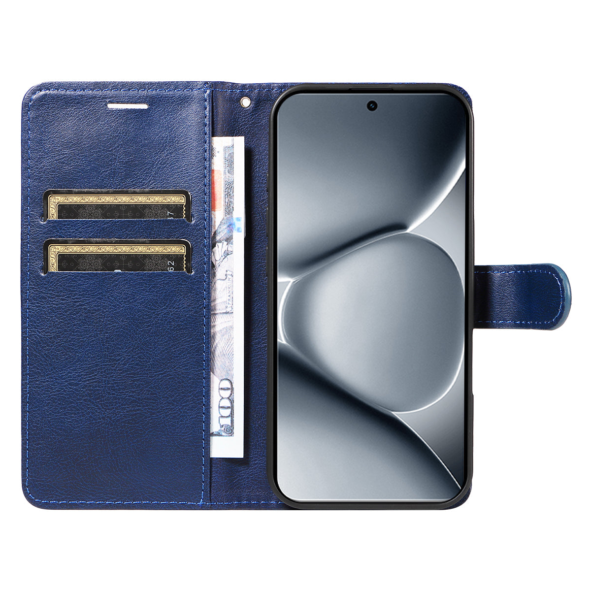 For Xiaomi Poco M8 Pro 5G / Redmi Note 15 Pro+ 5G (Global) Leather Wallet Case with Strap Solid Color Phone Stand Cover - Blue