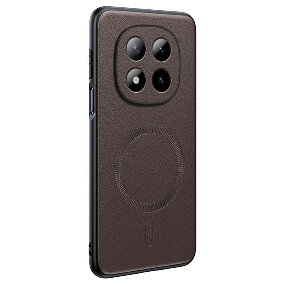 For Xiaomi Poco M8 Pro 5G / Redmi Note 15 Pro+ 5G (Global) Magnetic Case Leather Coated TPU + PC Phone Cover - Brown