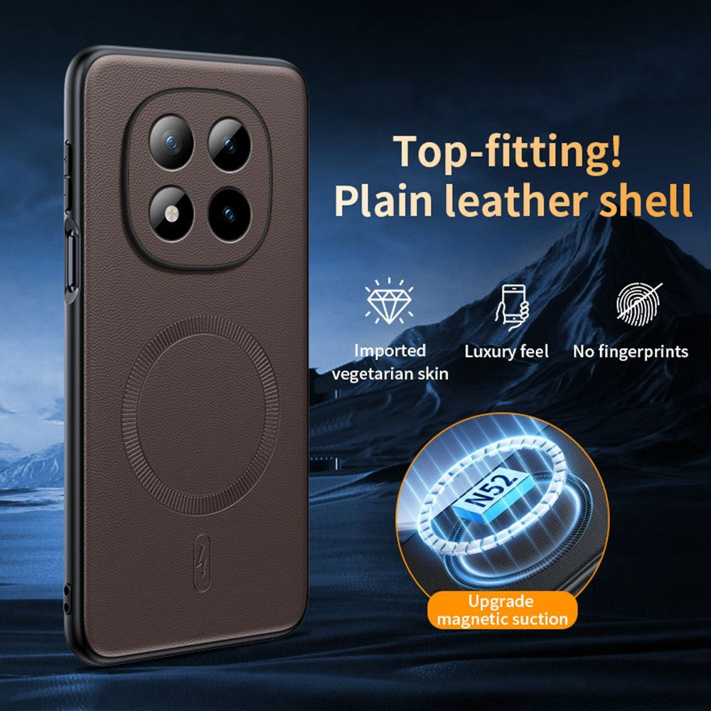 For Xiaomi Poco M8 Pro 5G / Redmi Note 15 Pro+ 5G (Global) Magnetic Case Leather Coated TPU + PC Phone Cover - Brown