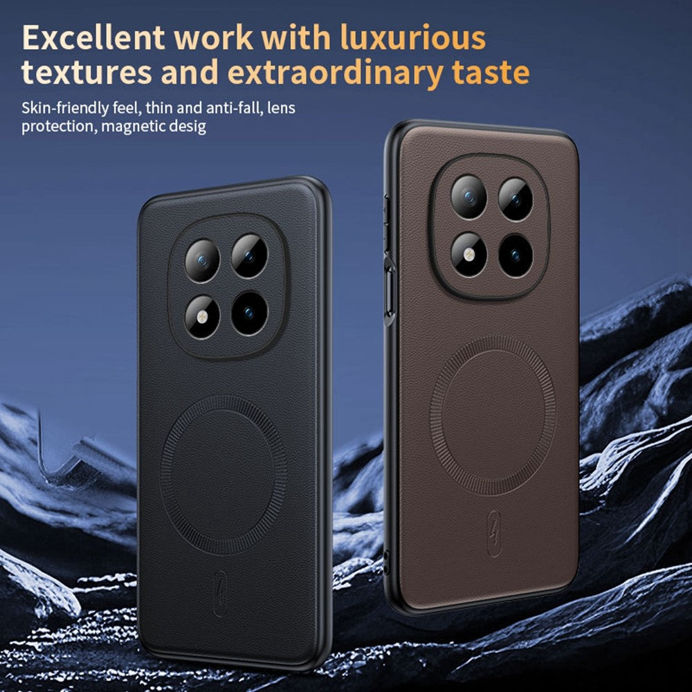 For Xiaomi Poco M8 Pro 5G / Redmi Note 15 Pro+ 5G (Global) Magnetic Case Leather Coated TPU + PC Phone Cover - Brown