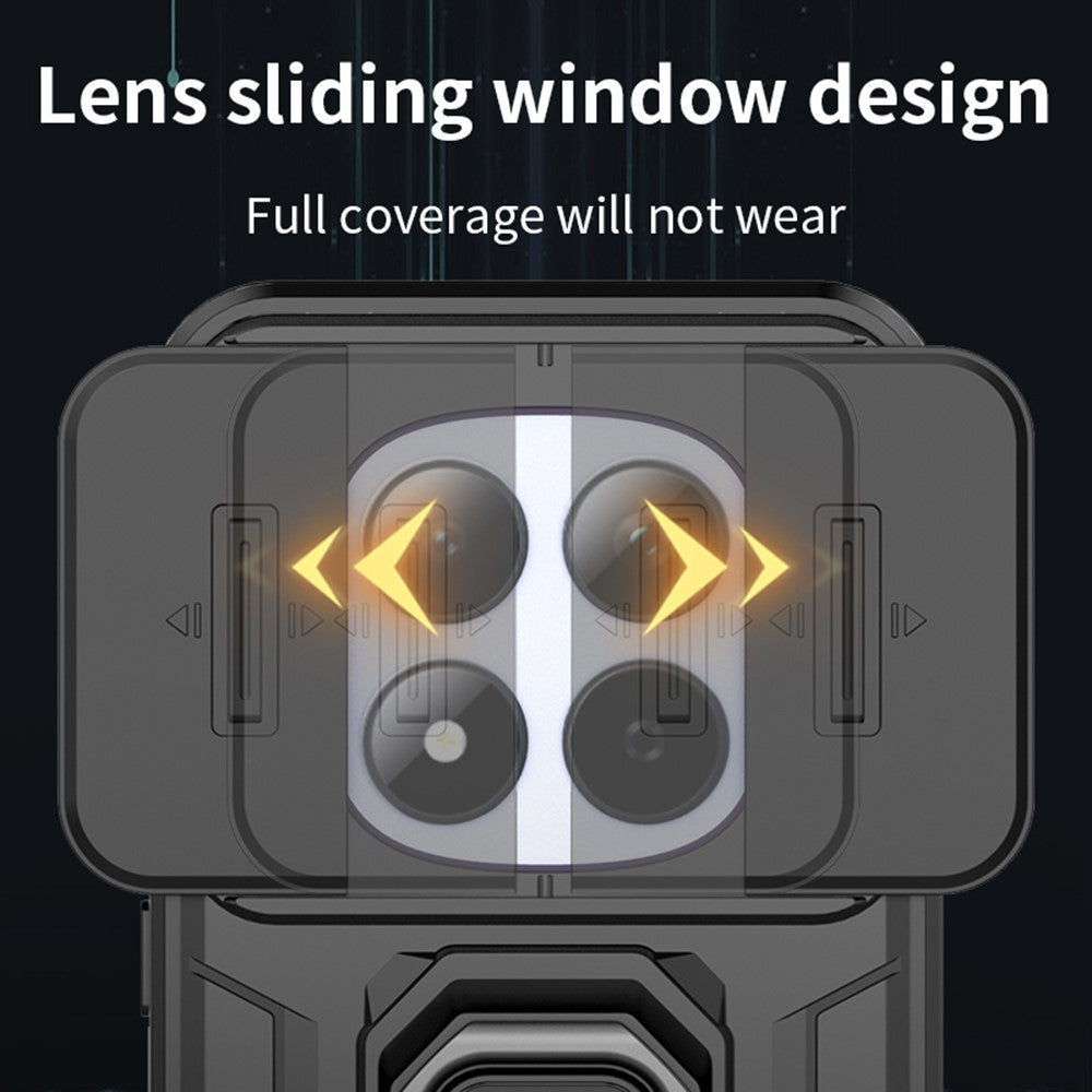 For Xiaomi Redmi Note 15 Pro 5G (Global) Case PC + TPU Kickstand Phone Protector with Lens Cover - Black