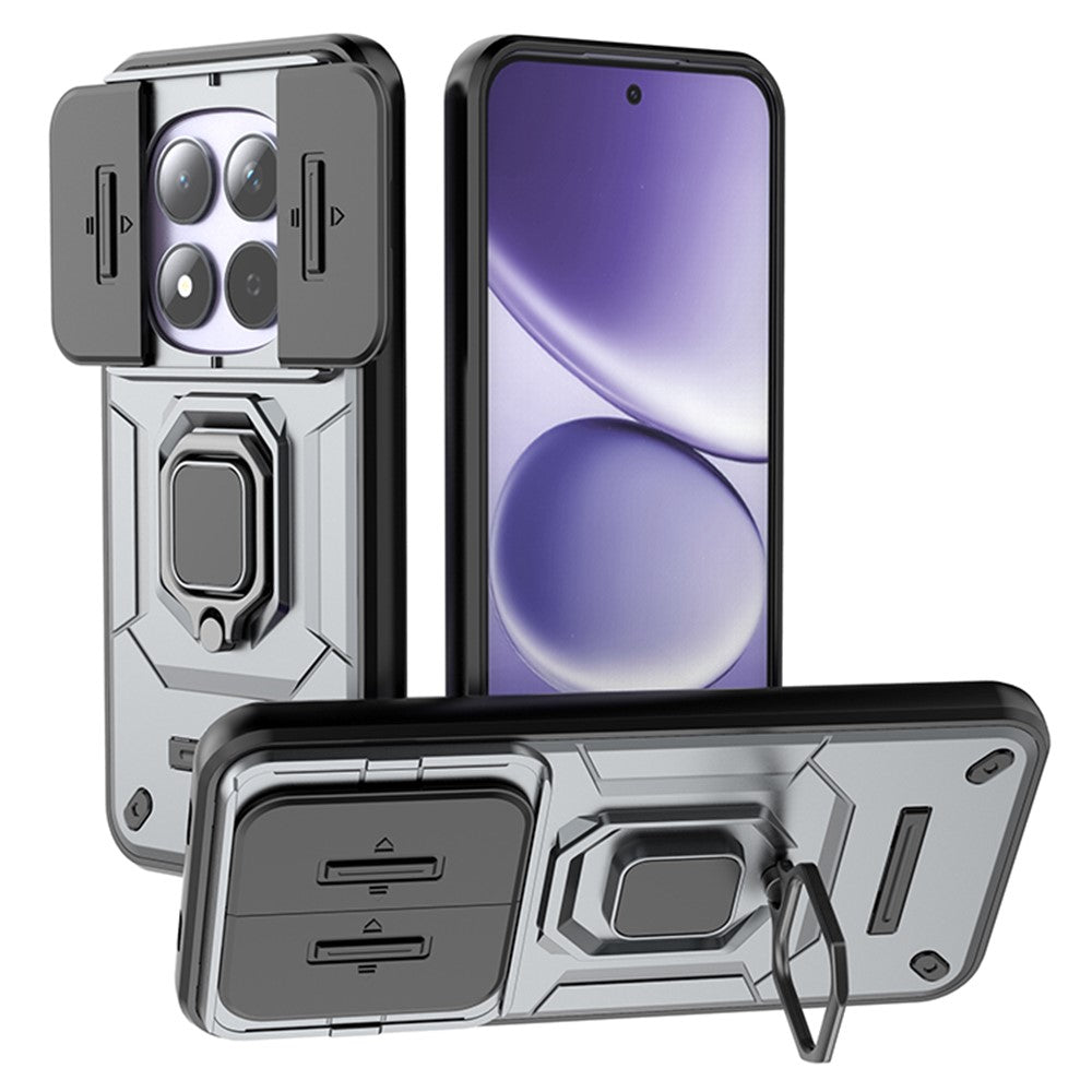 For Xiaomi Redmi Note 15 Pro 5G (Global) Case PC + TPU Kickstand Phone Protector with Lens Cover - Grey