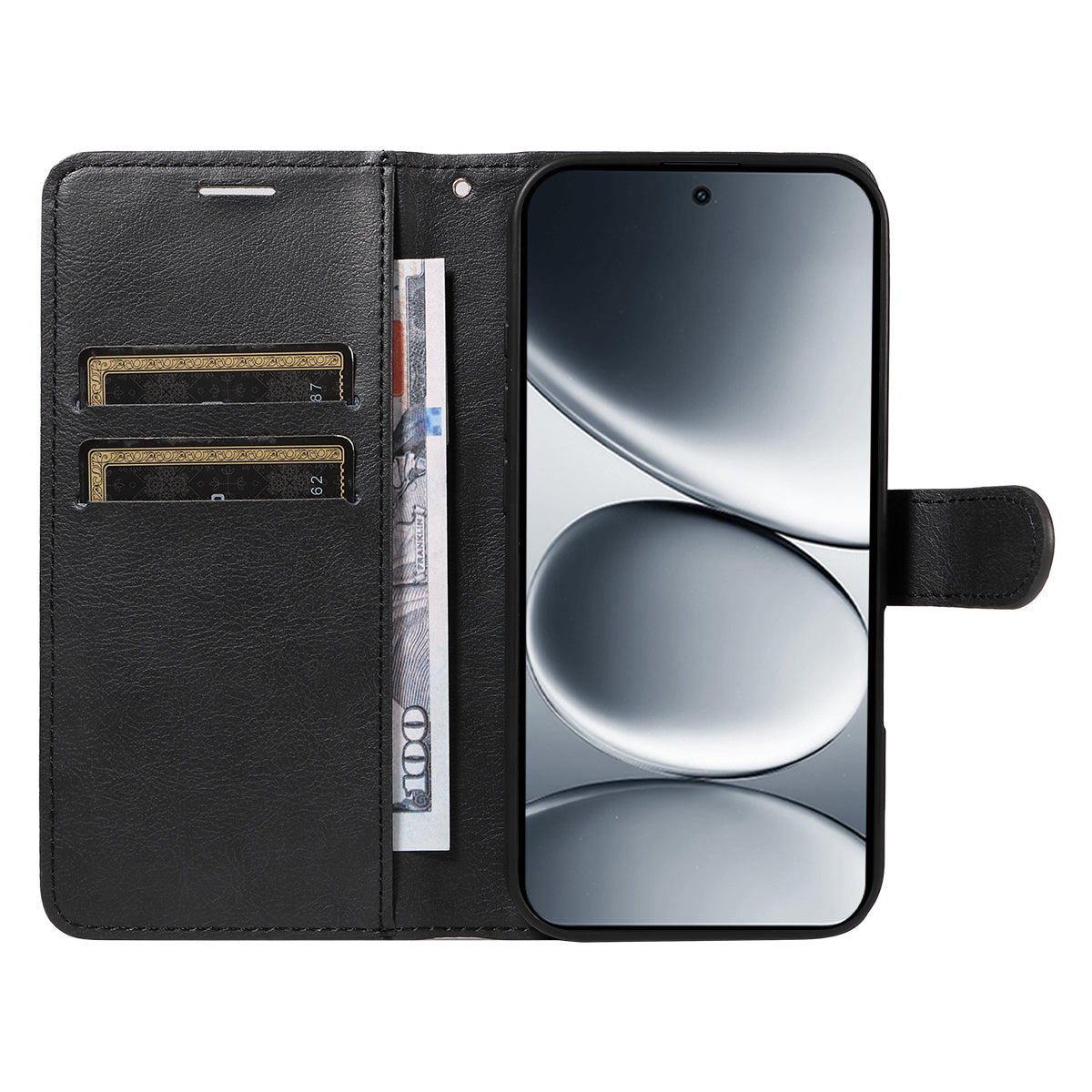 For Xiaomi Redmi Note 15 Pro 5G (Global) Leather Wallet Case with Strap Solid Color Phone Stand Cover - Black