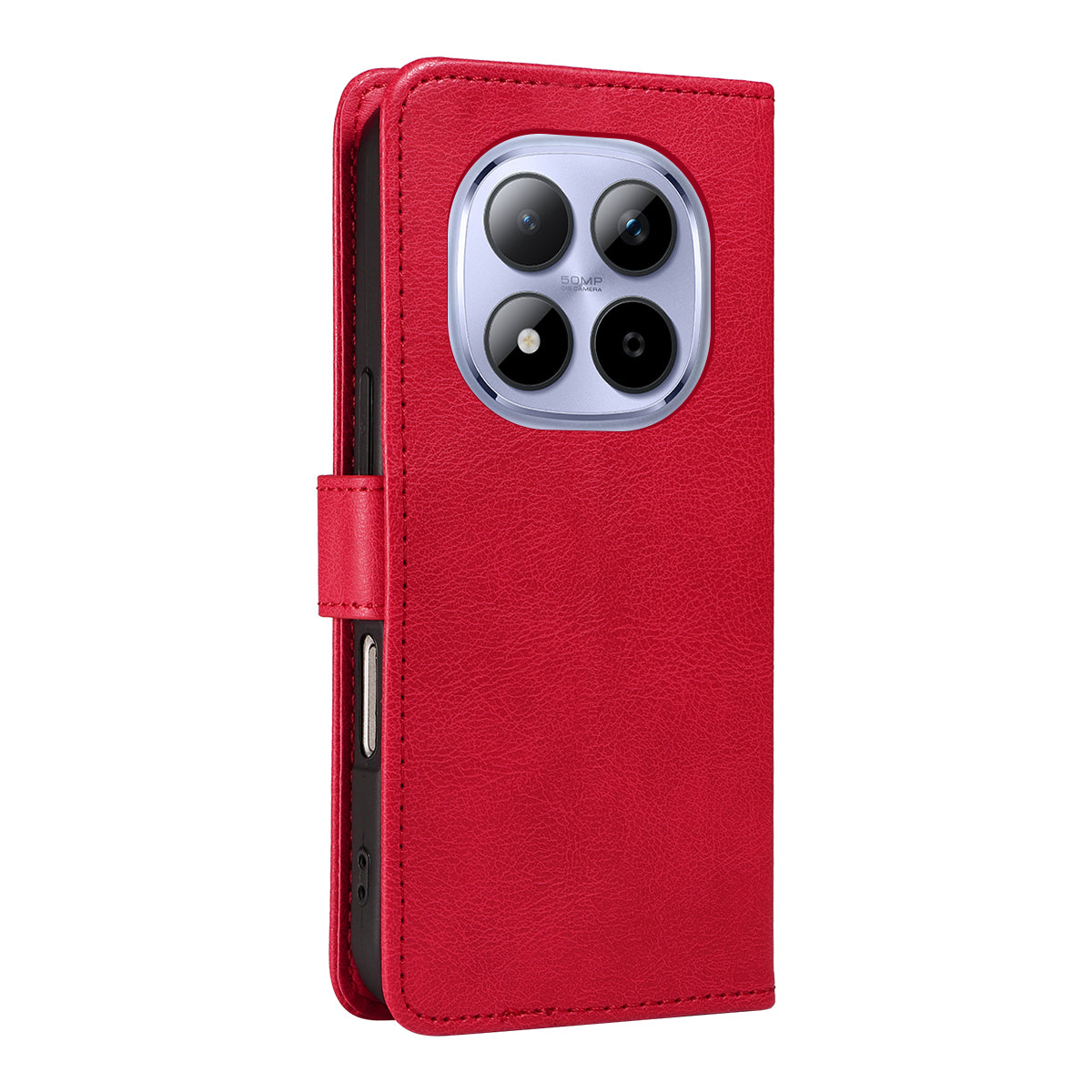 For Xiaomi Redmi Note 15 Pro 5G (Global) Leather Wallet Case with Strap Solid Color Phone Stand Cover - Red