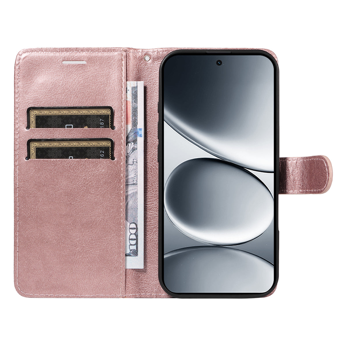 For Xiaomi Redmi Note 15 Pro 5G (Global) Leather Wallet Case with Strap Solid Color Phone Stand Cover - Rose Gold