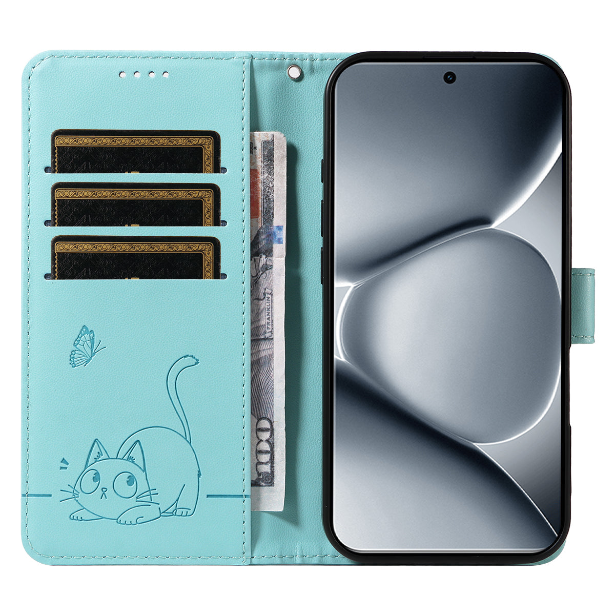 For Xiaomi Poco M8 Pro 5G / Redmi Note 15 Pro+ 5G (Global) Case Cat Pattern Imprint Leather Phone Cover with Wrist Strap - Green