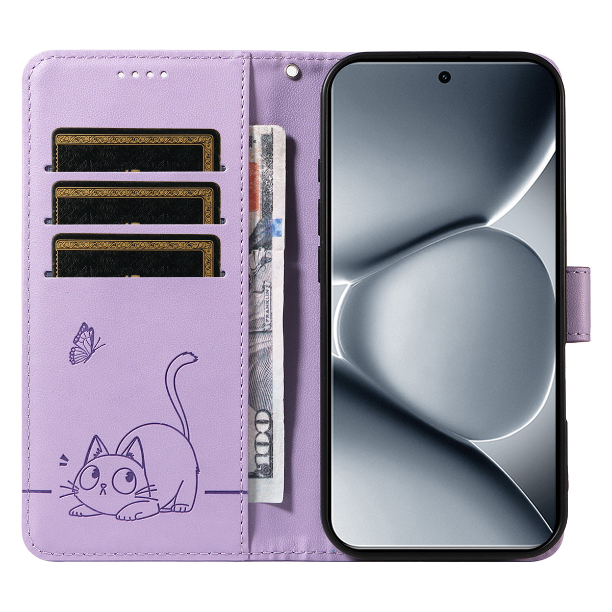 For Xiaomi Poco M8 Pro 5G / Redmi Note 15 Pro+ 5G (Global) Case Cat Pattern Imprint Leather Phone Cover with Wrist Strap - Purple