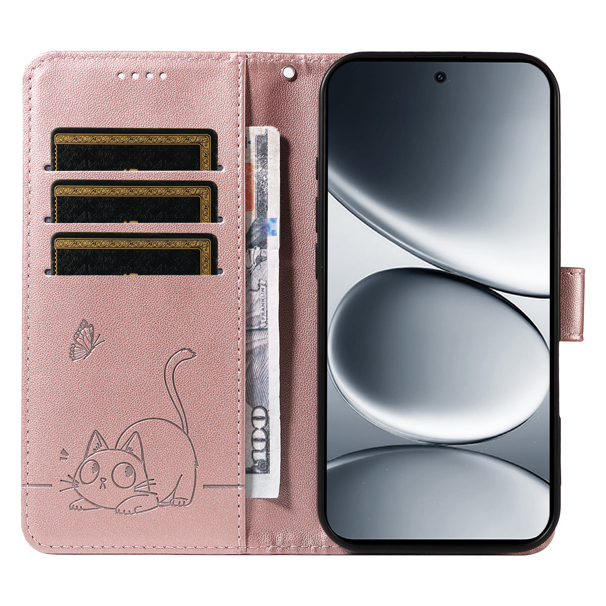 For Xiaomi Redmi Note 15 Pro 5G (Global) Case Cat Pattern Imprint Leather Phone Cover with Wrist Strap - Rose Gold