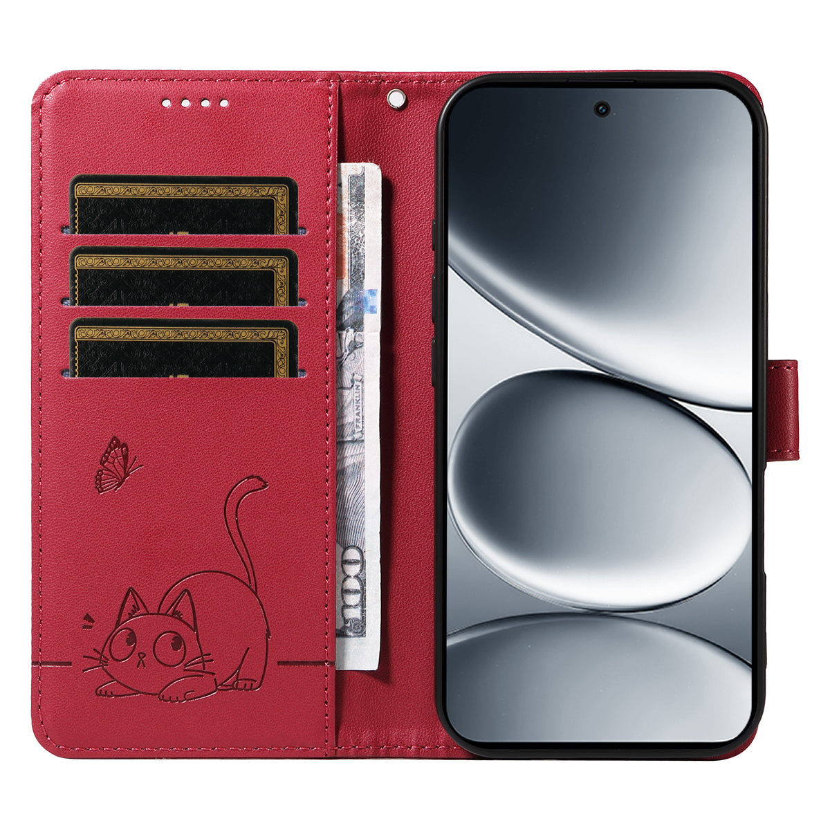 For Xiaomi Redmi Note 15 Pro 5G (Global) Case Cat Pattern Imprint Leather Phone Cover with Wrist Strap - Red