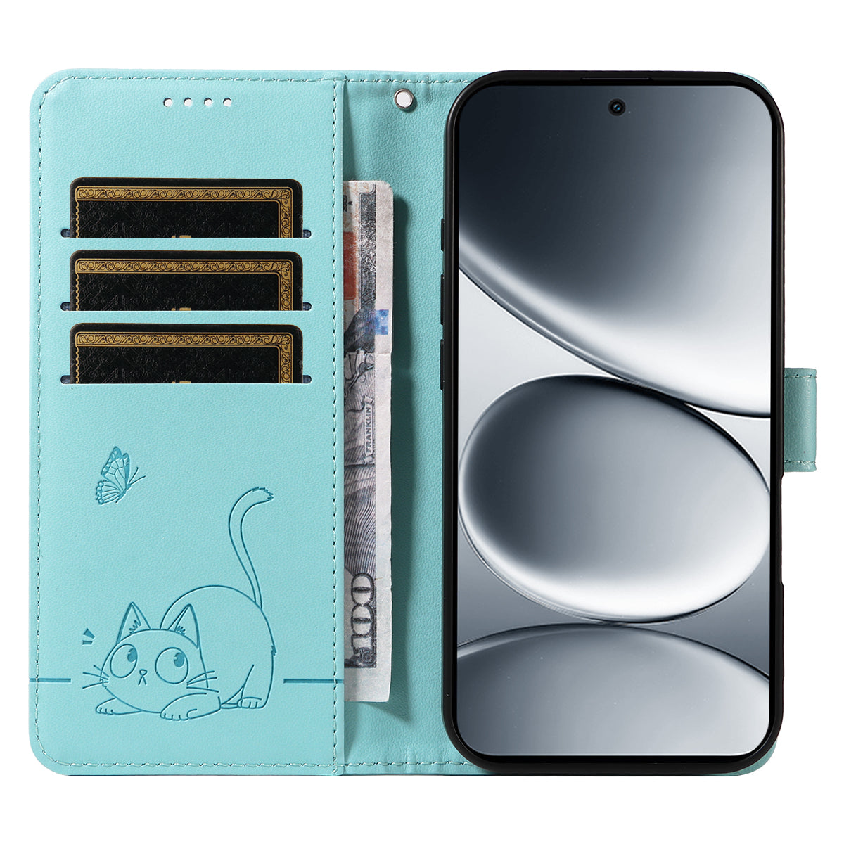 For Xiaomi Redmi Note 15 Pro 5G (Global) Case Cat Pattern Imprint Leather Phone Cover with Wrist Strap - Green