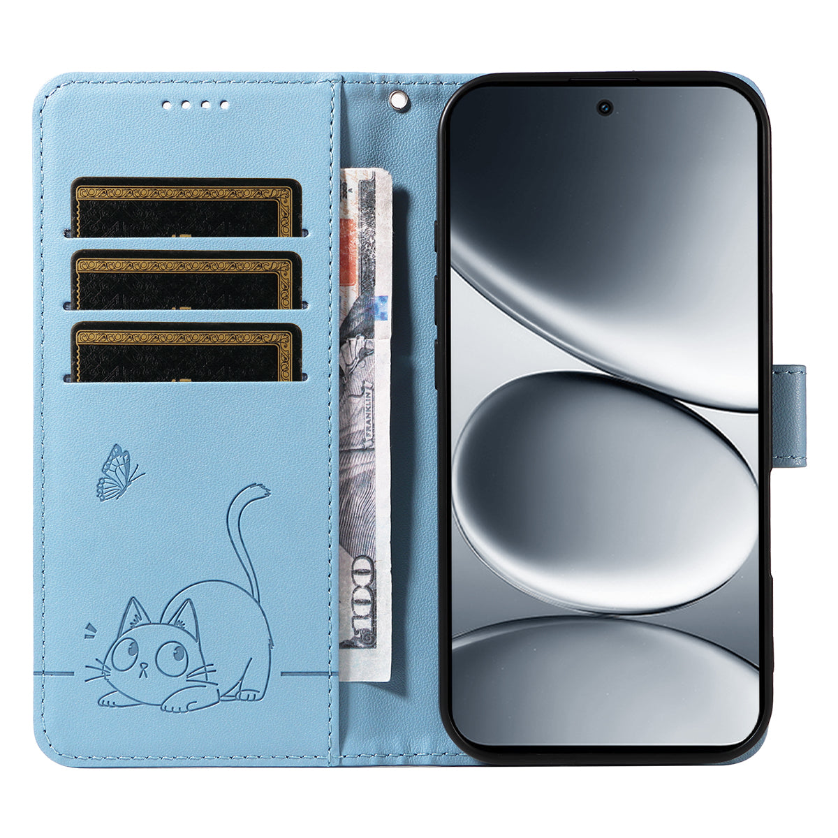 For Xiaomi Redmi Note 15 Pro 5G (Global) Case Cat Pattern Imprint Leather Phone Cover with Wrist Strap - Sky Blue