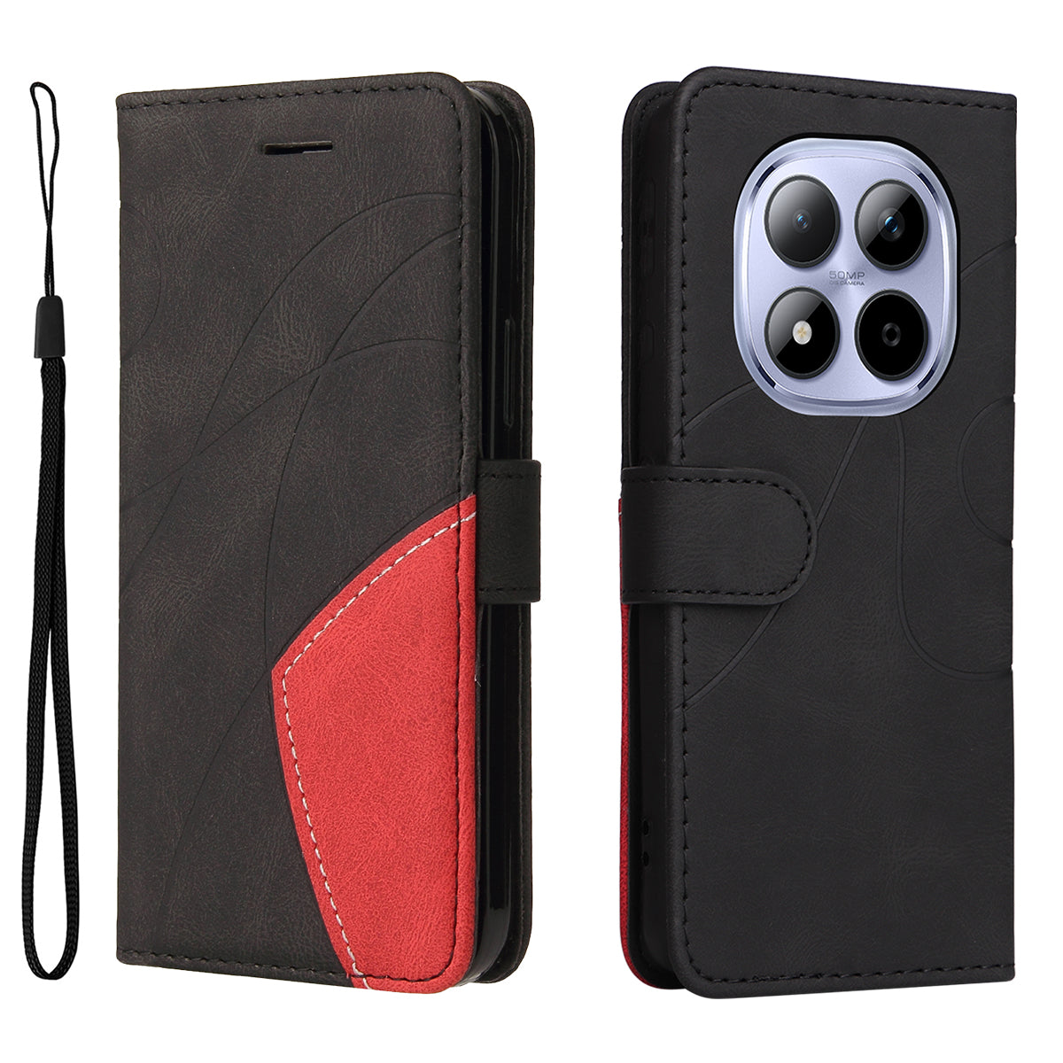 For Xiaomi Redmi Note 15 Pro 5G (Global) Leather Phone Case Stand Wallet with Bi-colour Splicing Design - Black