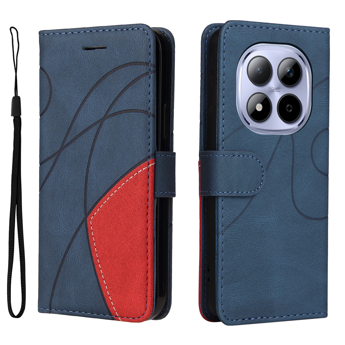 For Xiaomi Redmi Note 15 Pro 5G (Global) Leather Phone Case Stand Wallet with Bi-colour Splicing Design - Blue