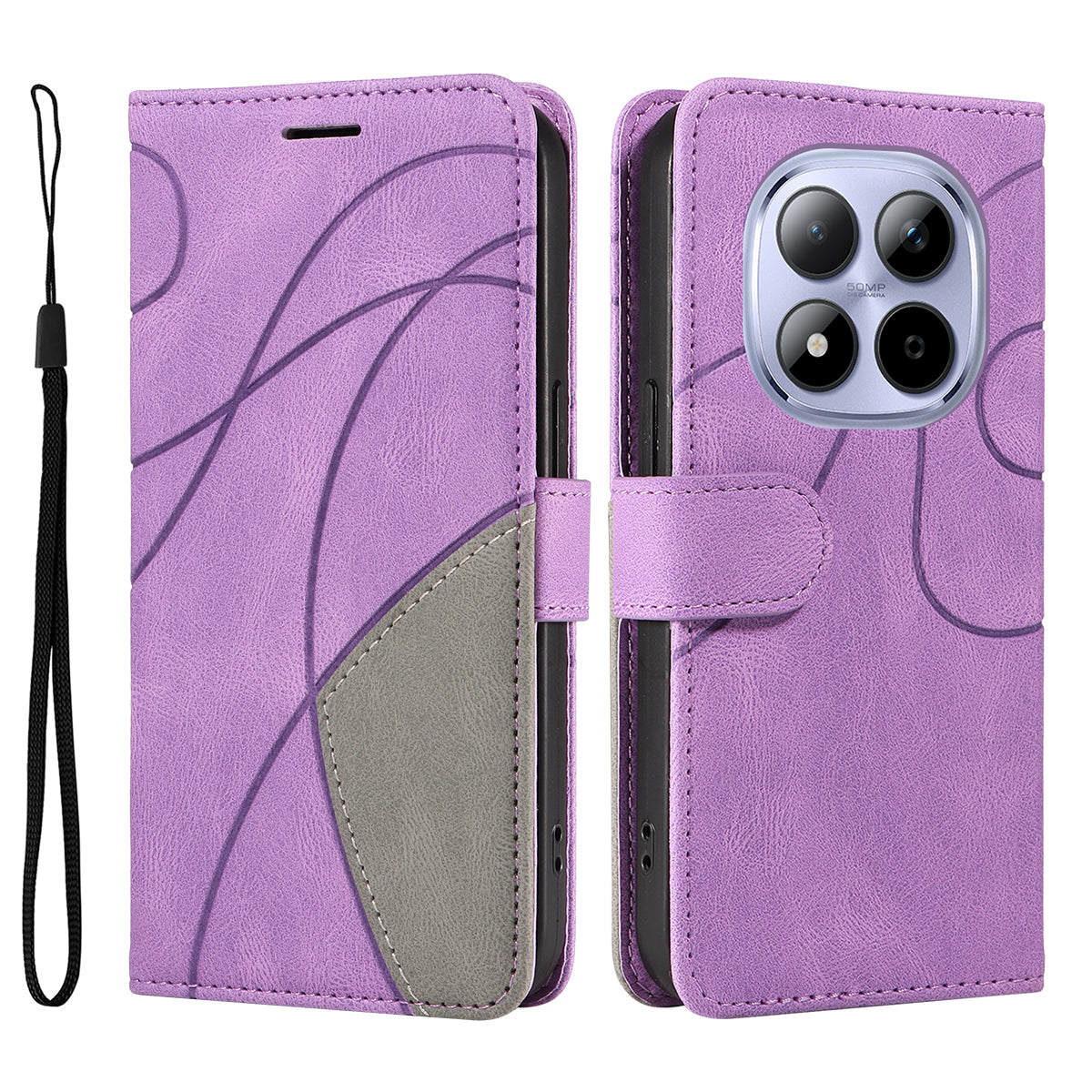 For Xiaomi Redmi Note 15 Pro 5G (Global) Leather Phone Case Stand Wallet with Bi-colour Splicing Design - Purple