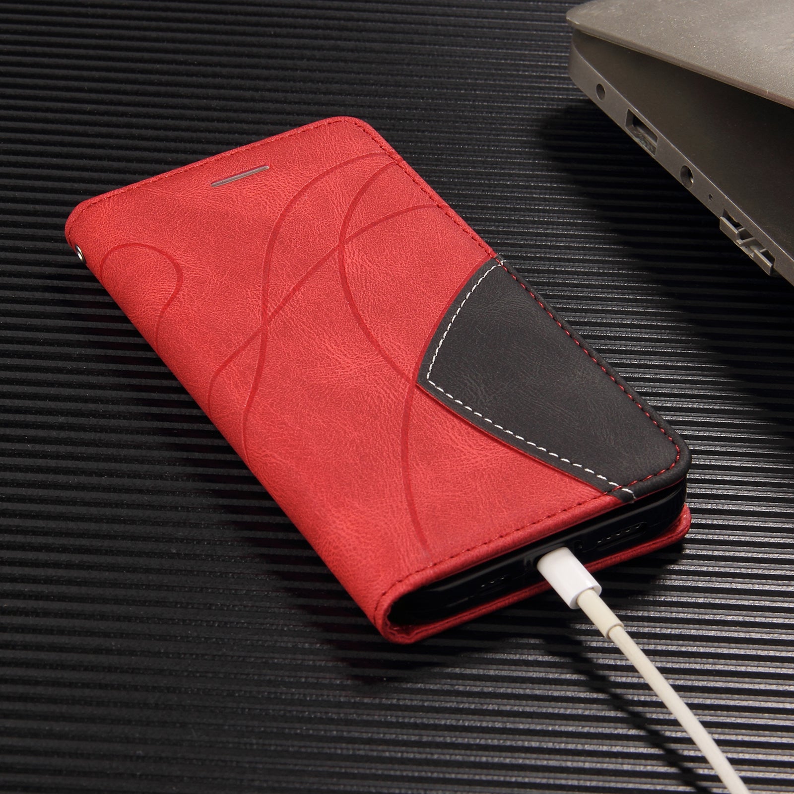 For Xiaomi Redmi Note 15 Pro 5G (Global) Leather Phone Case Stand Wallet with Bi-colour Splicing Design - Red