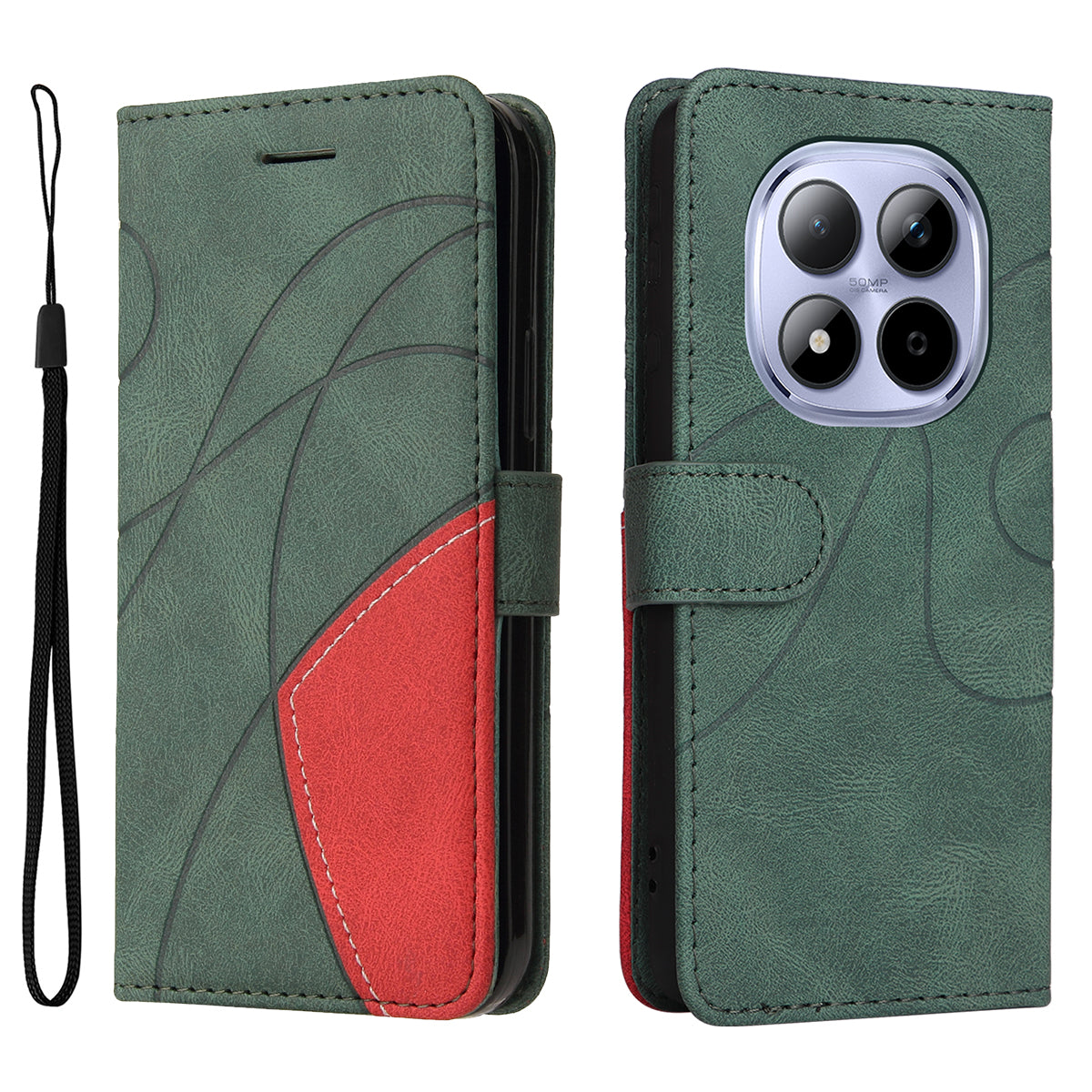 For Xiaomi Redmi Note 15 Pro 5G (Global) Leather Phone Case Stand Wallet with Bi-colour Splicing Design - Green