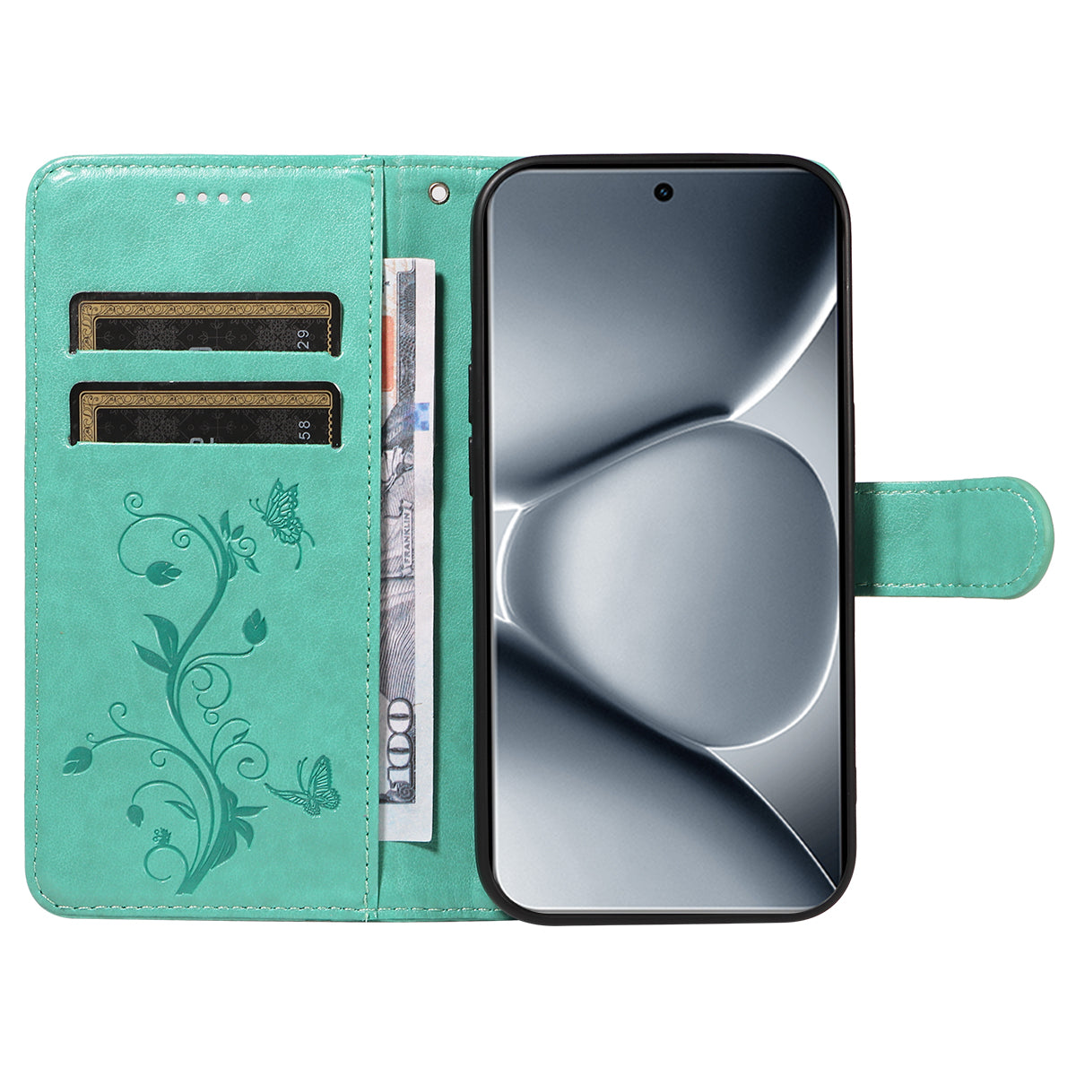 For Xiaomi Poco M8 Pro 5G / Redmi Note 15 Pro+ 5G (Global) PU Leather Cases Flower Pattern Wallet Stand Phone Cover with Strap - Green