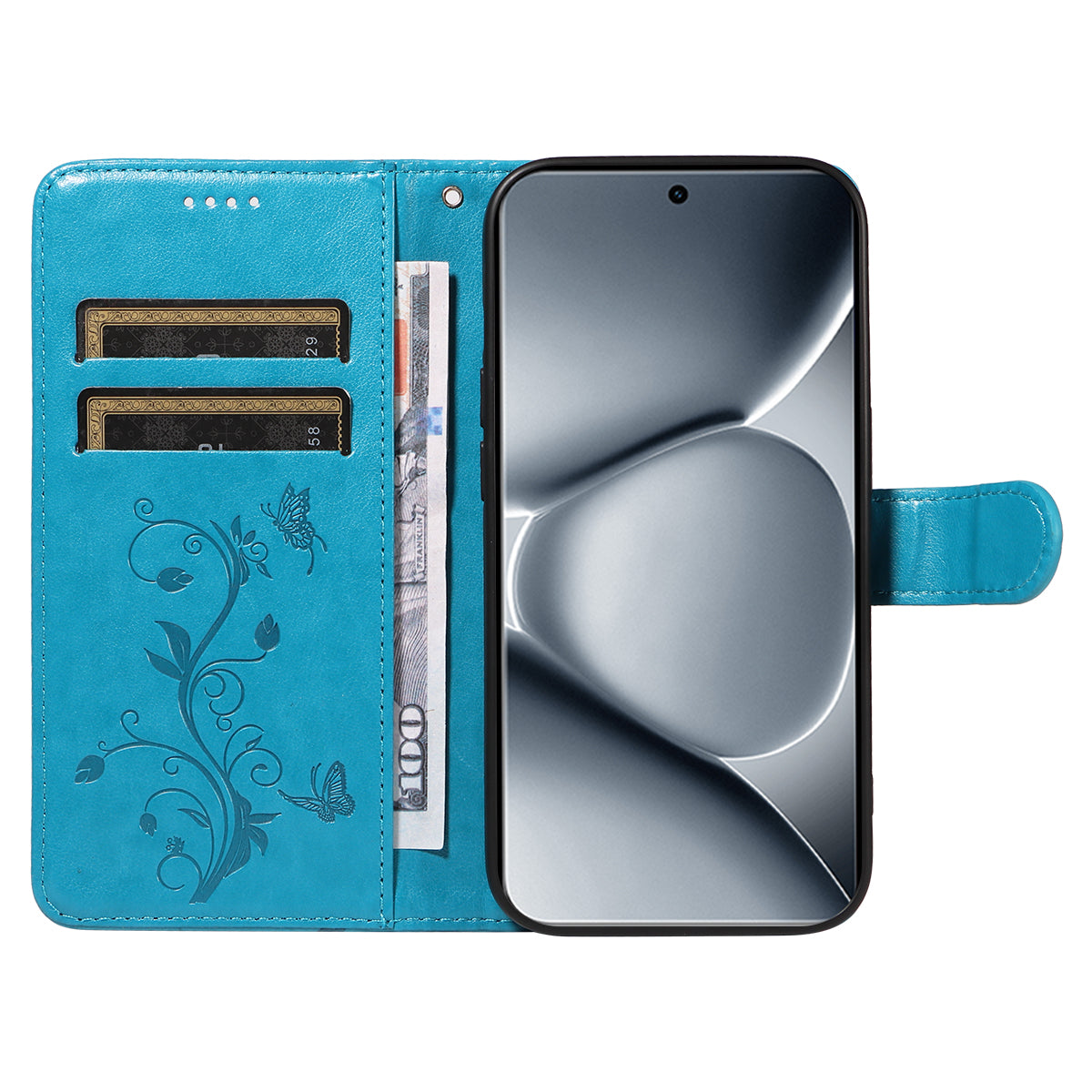 For Xiaomi Poco M8 Pro 5G / Redmi Note 15 Pro+ 5G (Global) PU Leather Cases Flower Pattern Wallet Stand Phone Cover with Strap - Blue