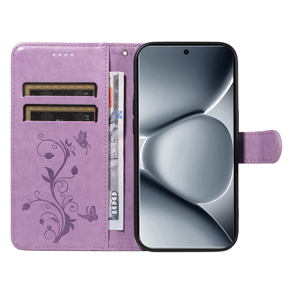 For Xiaomi Poco M8 Pro 5G / Redmi Note 15 Pro+ 5G (Global) PU Leather Cases Flower Pattern Wallet Stand Phone Cover with Strap -  Light Purple