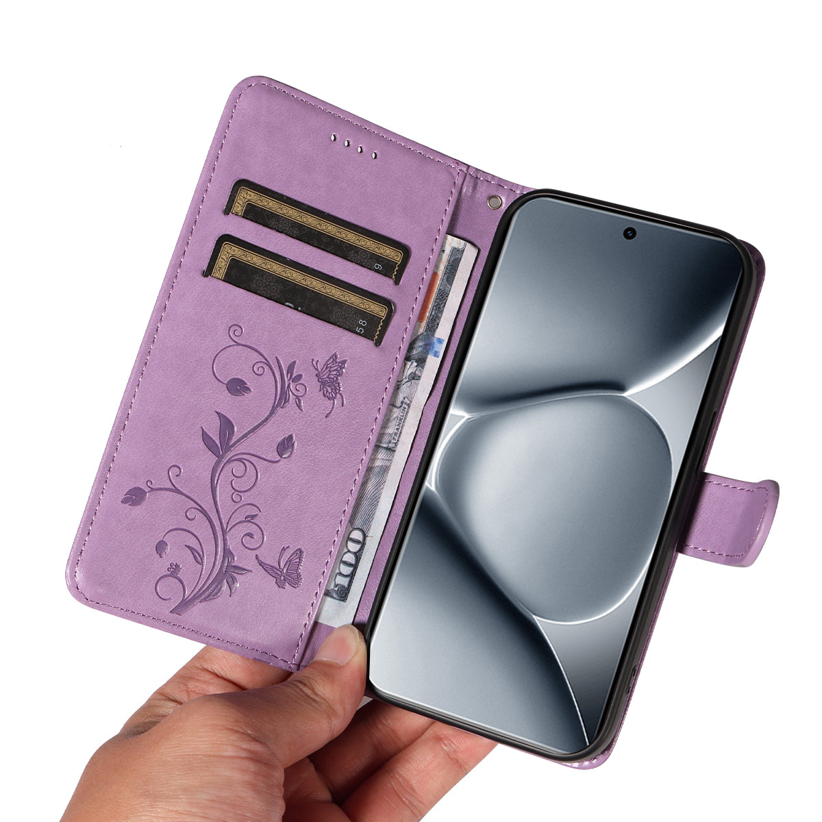For Xiaomi Poco M8 Pro 5G / Redmi Note 15 Pro+ 5G (Global) PU Leather Cases Flower Pattern Wallet Stand Phone Cover with Strap -  Light Purple