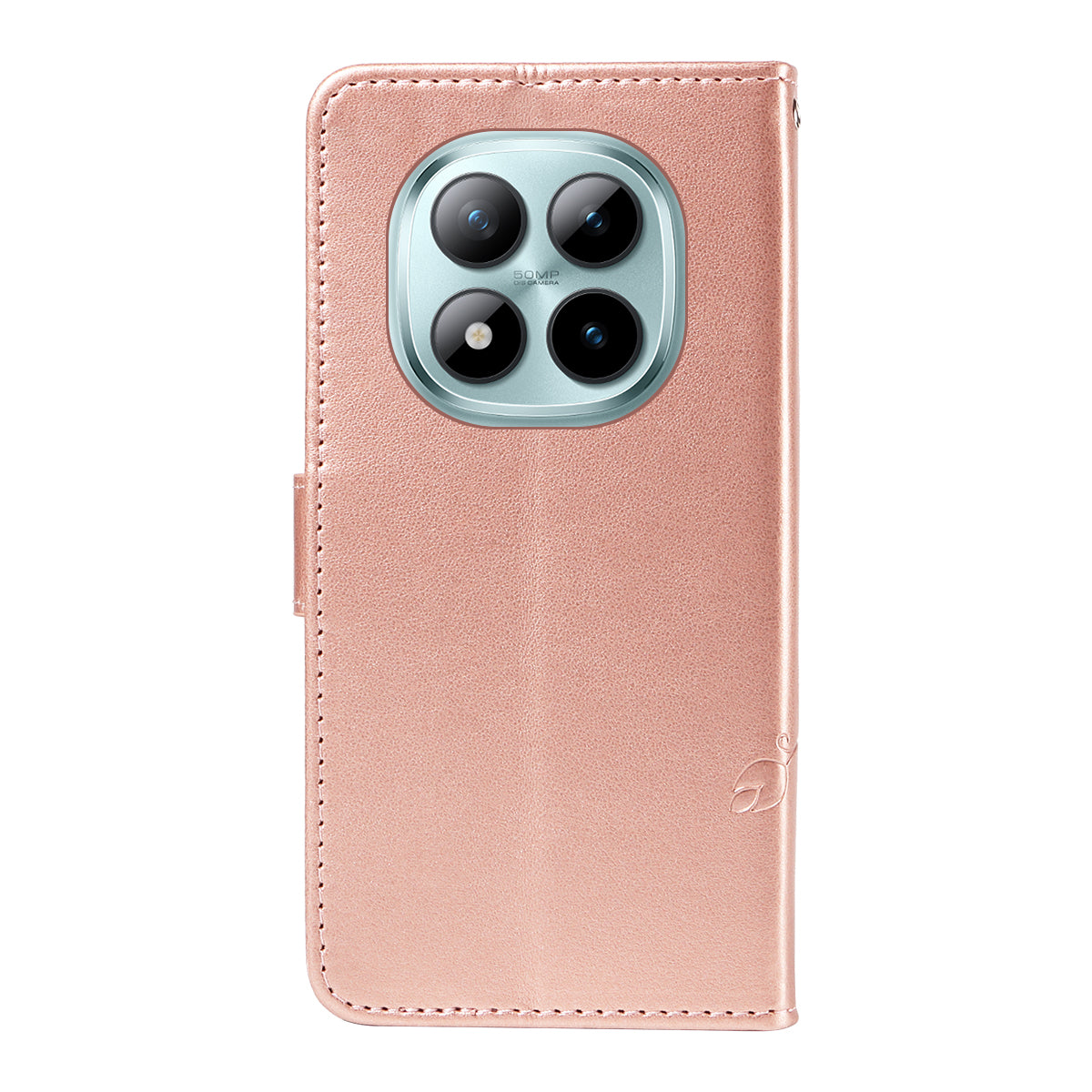 For Xiaomi Poco M8 Pro 5G / Redmi Note 15 Pro+ 5G (Global) PU Leather Cases Flower Pattern Wallet Stand Phone Cover with Strap - Rose Gold