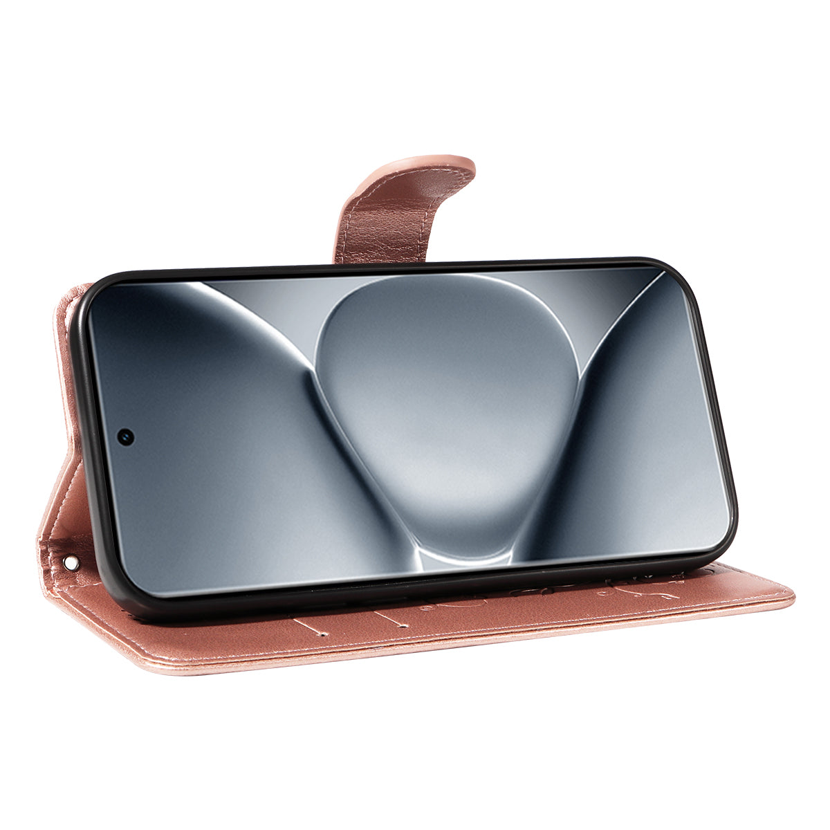 For Xiaomi Poco M8 Pro 5G / Redmi Note 15 Pro+ 5G (Global) PU Leather Cases Flower Pattern Wallet Stand Phone Cover with Strap - Rose Gold