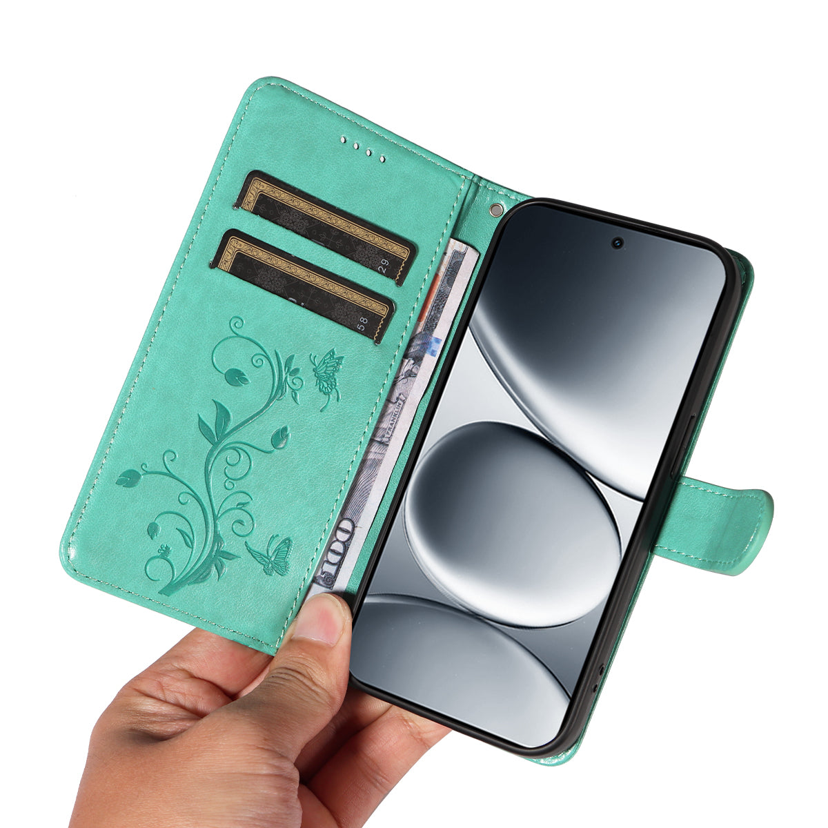 For Xiaomi Redmi Note 15 Pro 5G (Global) PU Leather Cases Flower Pattern Wallet Stand Phone Cover with Strap - Green