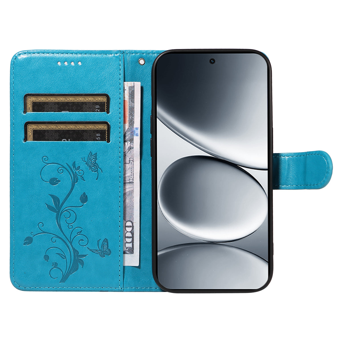 For Xiaomi Redmi Note 15 Pro 5G (Global) PU Leather Cases Flower Pattern Wallet Stand Phone Cover with Strap - Blue
