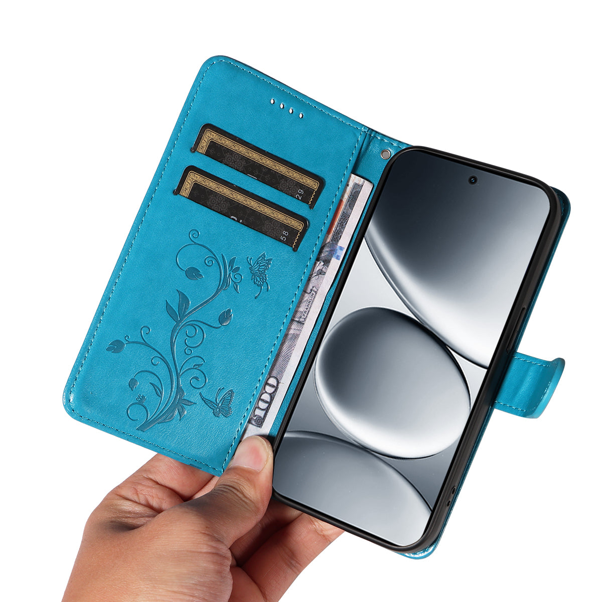 For Xiaomi Redmi Note 15 Pro 5G (Global) PU Leather Cases Flower Pattern Wallet Stand Phone Cover with Strap - Blue