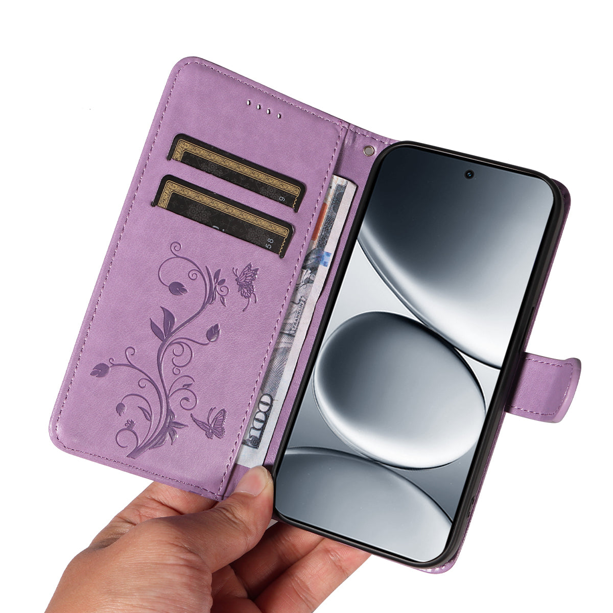 For Xiaomi Redmi Note 15 Pro 5G (Global) PU Leather Cases Flower Pattern Wallet Stand Phone Cover with Strap -  Light Purple