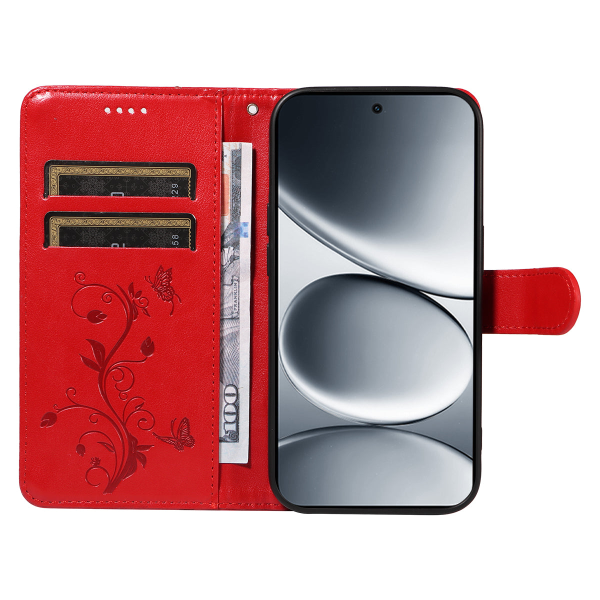 For Xiaomi Redmi Note 15 Pro 5G (Global) PU Leather Cases Flower Pattern Wallet Stand Phone Cover with Strap - Red