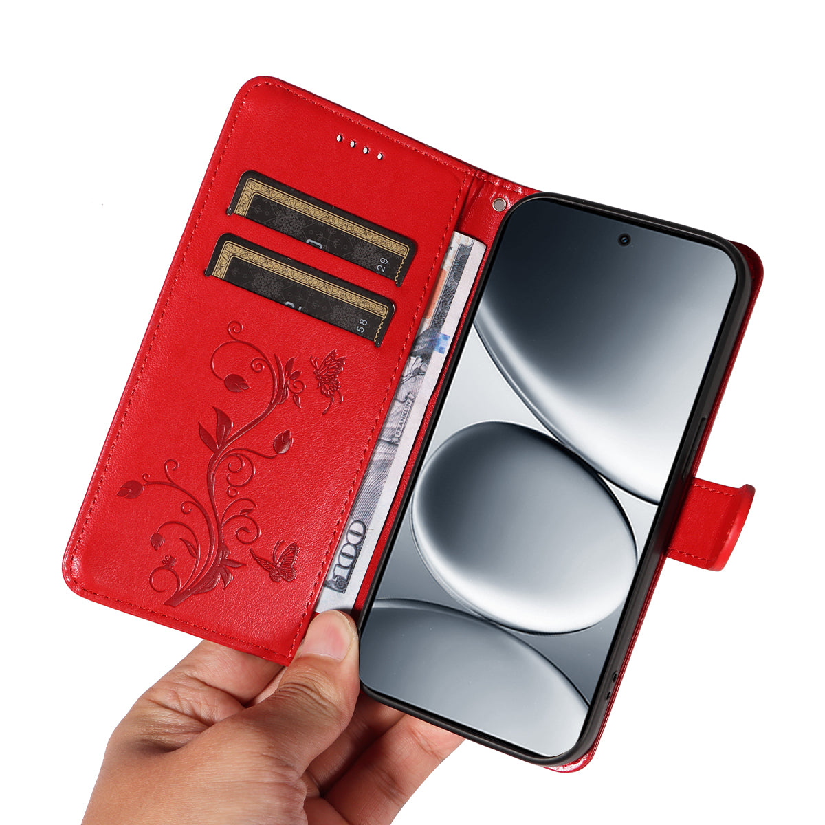 For Xiaomi Redmi Note 15 Pro 5G (Global) PU Leather Cases Flower Pattern Wallet Stand Phone Cover with Strap - Red