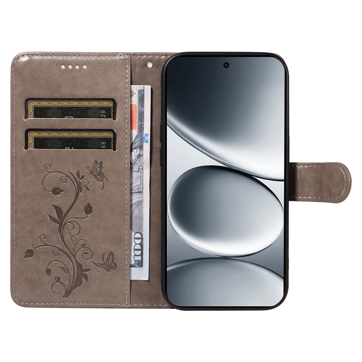 For Xiaomi Redmi Note 15 Pro 5G (Global) PU Leather Cases Flower Pattern Wallet Stand Phone Cover with Strap - Grey