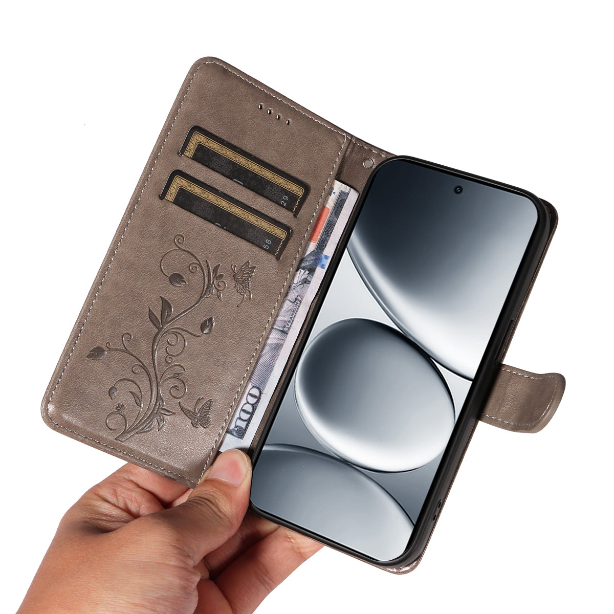 For Xiaomi Redmi Note 15 Pro 5G (Global) PU Leather Cases Flower Pattern Wallet Stand Phone Cover with Strap - Grey