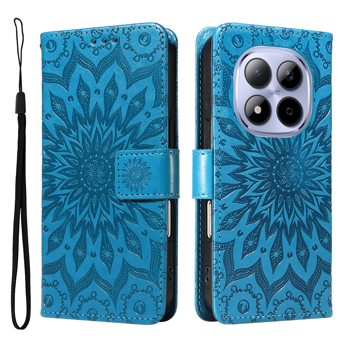 For Xiaomi Redmi Note 15 Pro 5G (Global) Leather Wallet Case Sunflower Imprinted Phone Cover - Blue