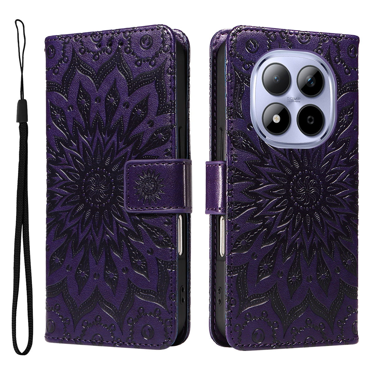 For Xiaomi Redmi Note 15 Pro 5G (Global) Leather Wallet Case Sunflower Imprinted Phone Cover - Purple